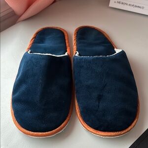 Hand Crafted Cozy Blue and Orange Slippers